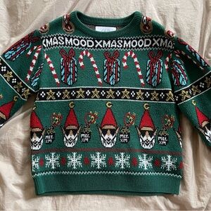 Zara Holiday Christmas Sweater Green and Red Knit Sz.6